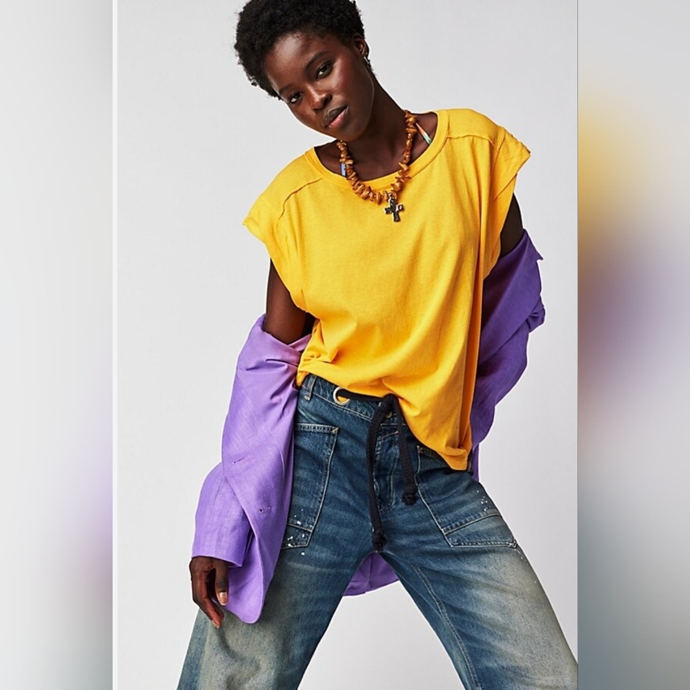 Free People Yellow and Purple Top
